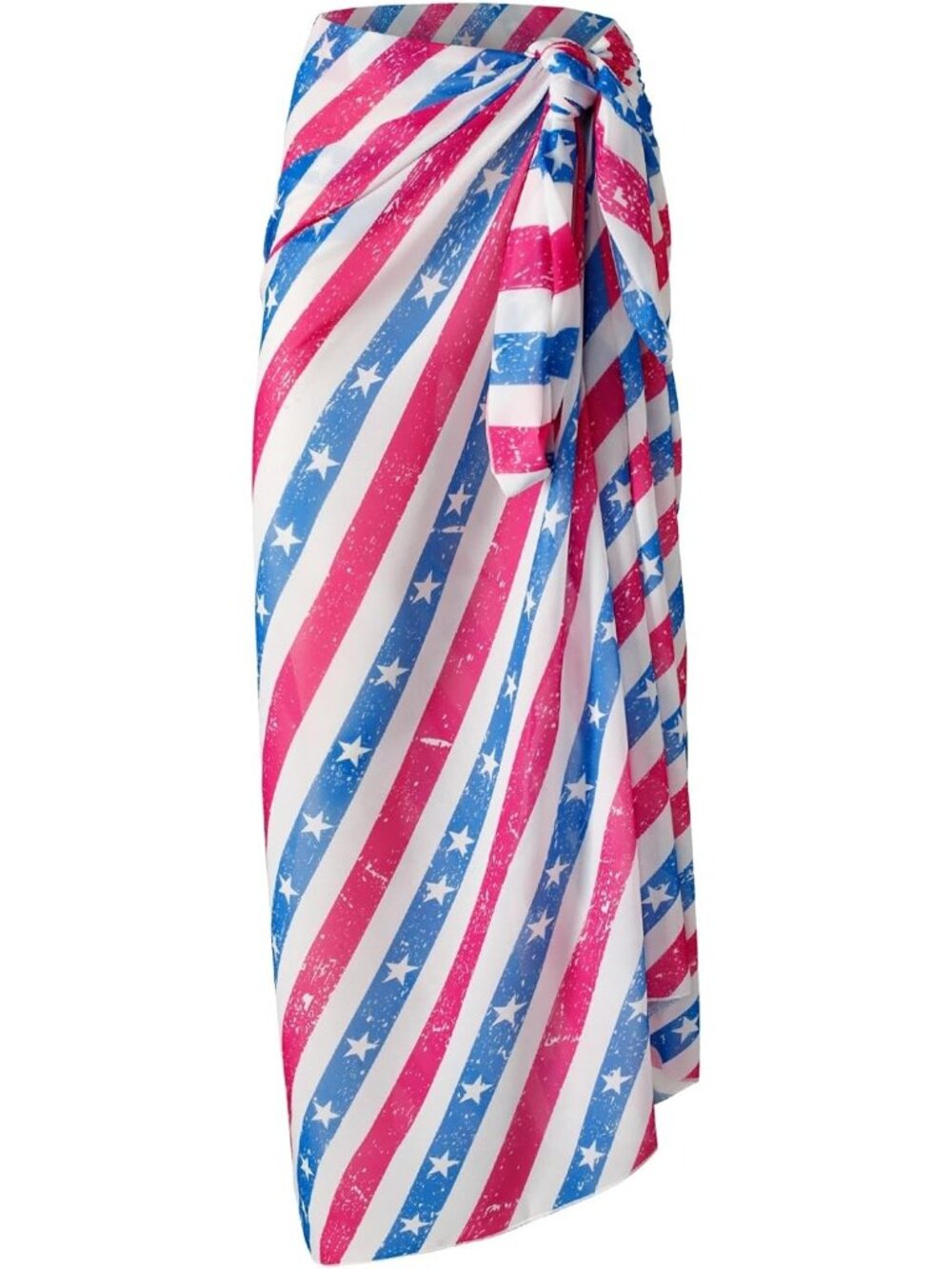 Women's American Flag Stripe Swimsuit High Slit Summer Floral Print Wrap Beach - Picture 5 of 6
